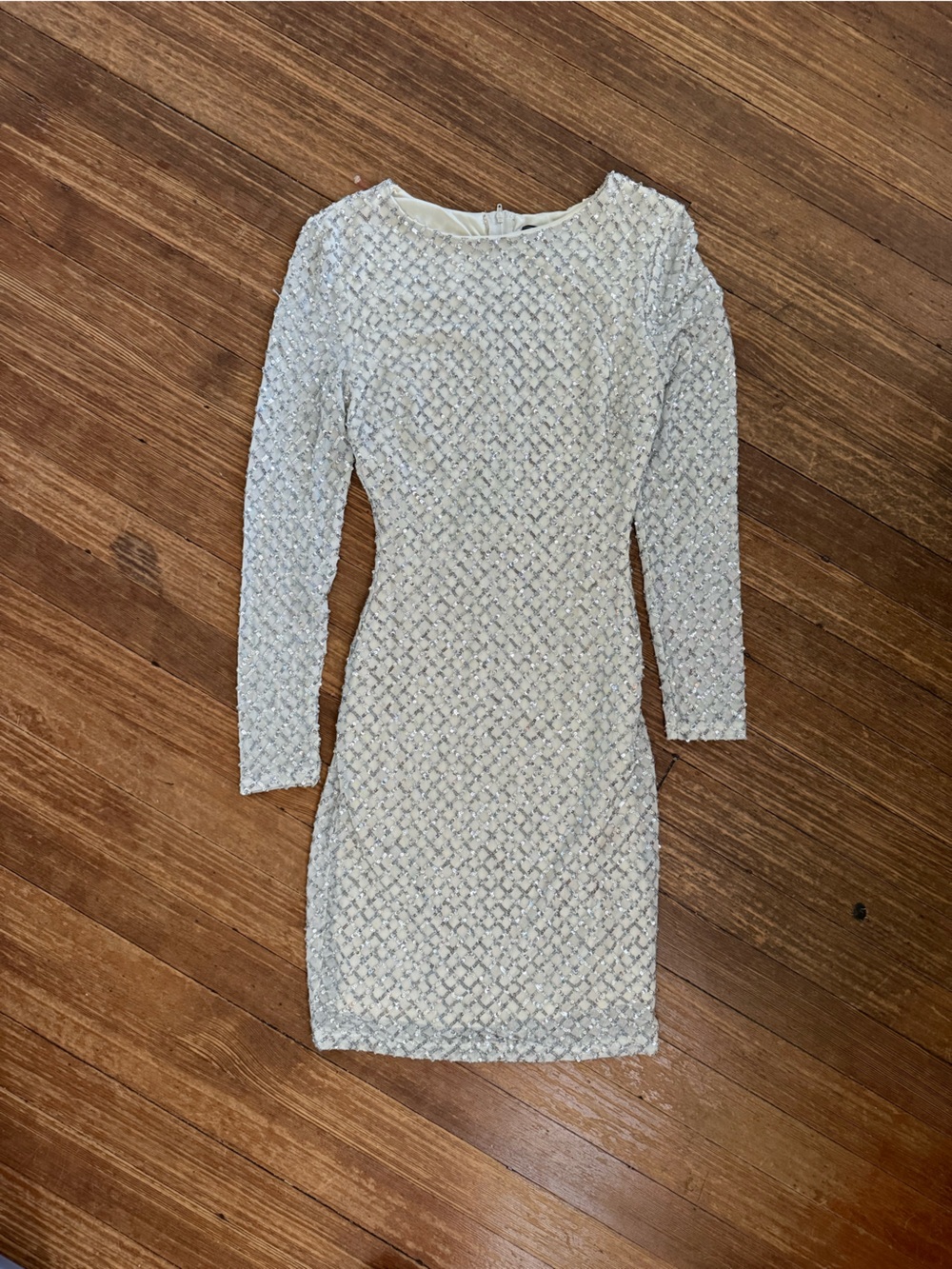 Lovely Day long sleeved Ivory and silver Sequin Embellished Dress Size Small